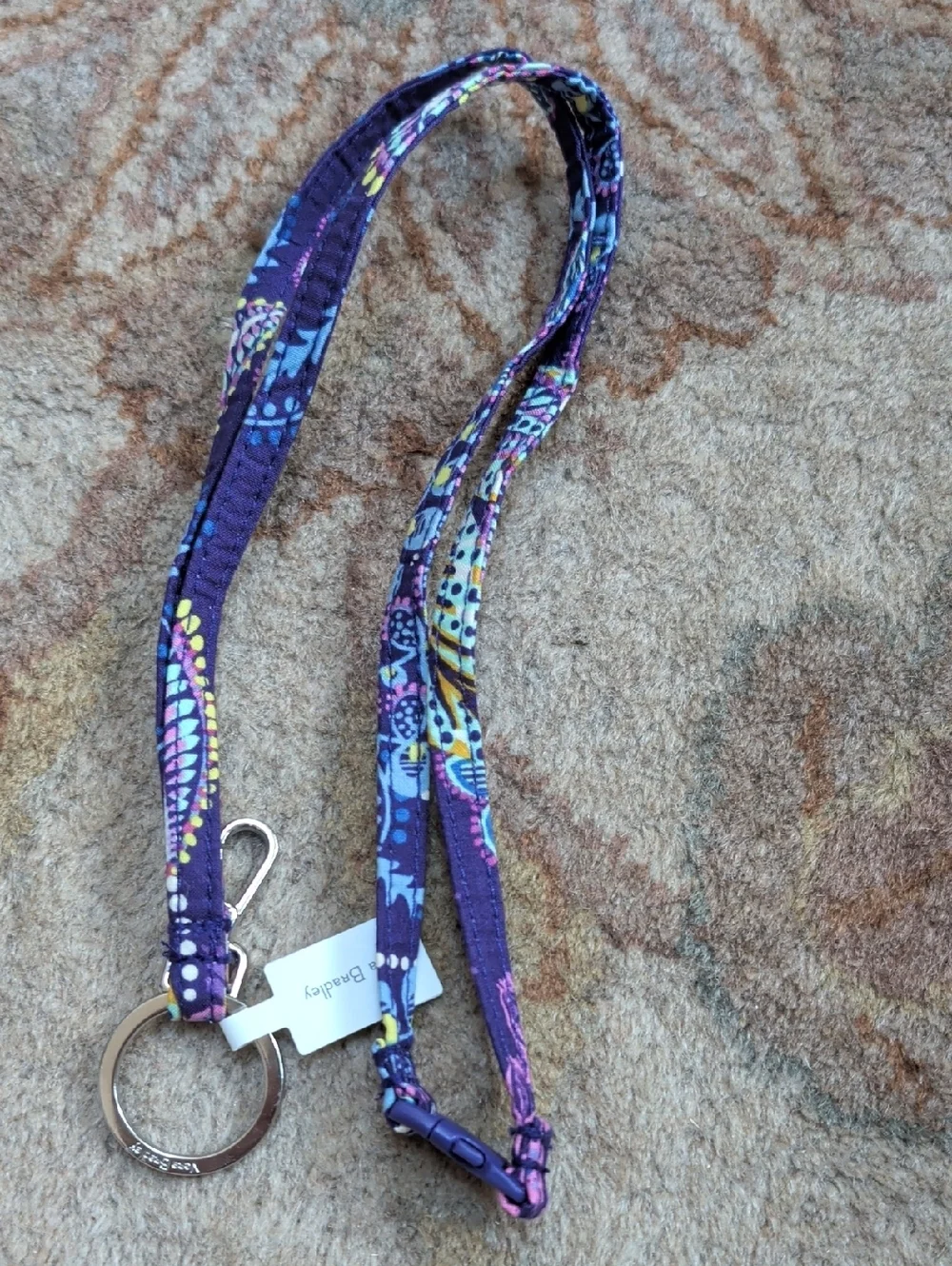 Vera Bradley Purple Floral Quilted Lanyard with Key Ring And Snap Closure